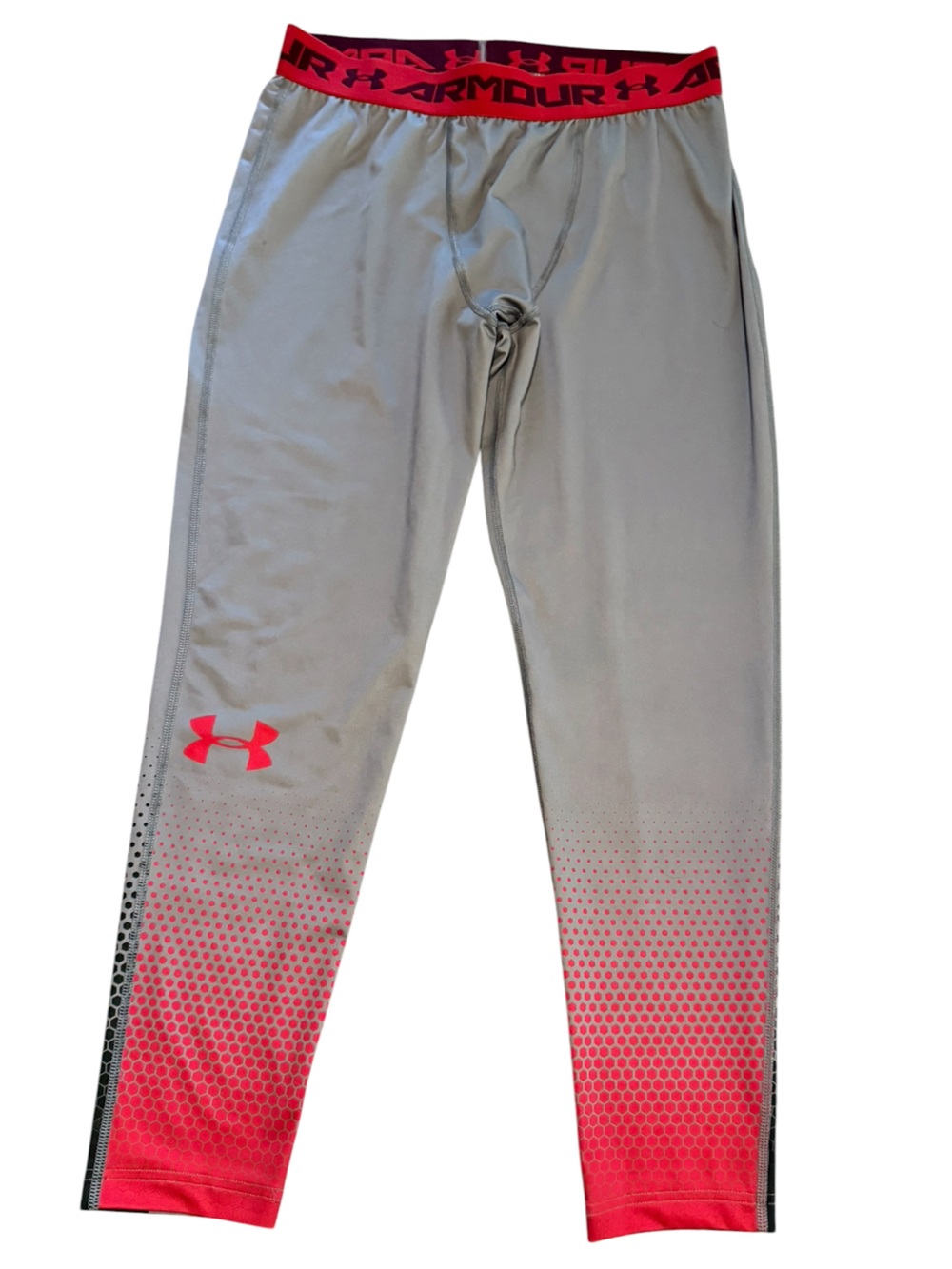 Under Armour XXL 2XL Grey Red Compression Leggings Moisture Wicking Men's